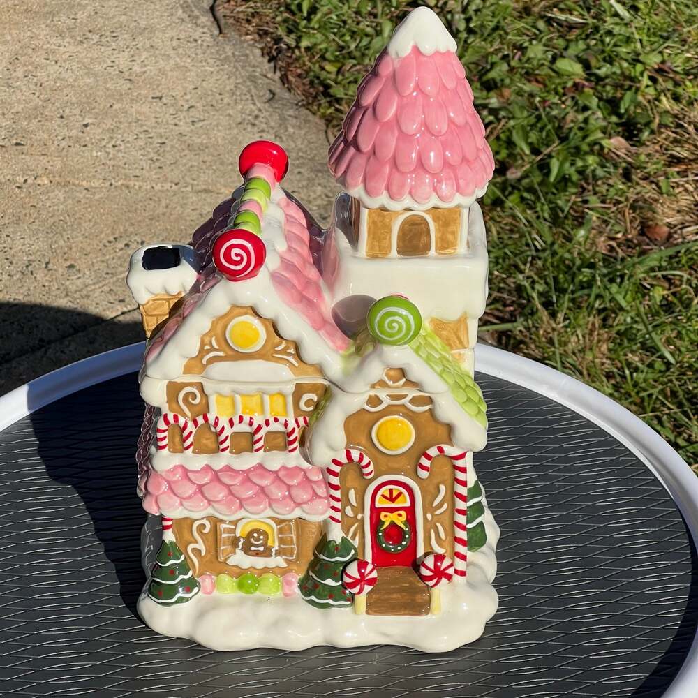 Sweet Blue Sky Clayworks Ceramic Gingerbread & Candy Cane Christmas Cookie Jar